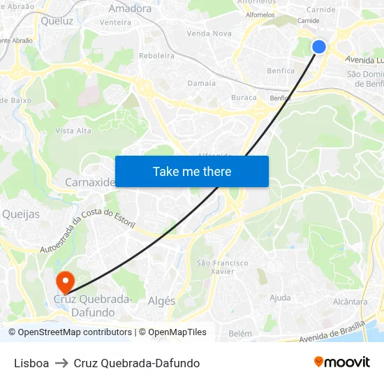 Lisboa to Cruz Quebrada-Dafundo map