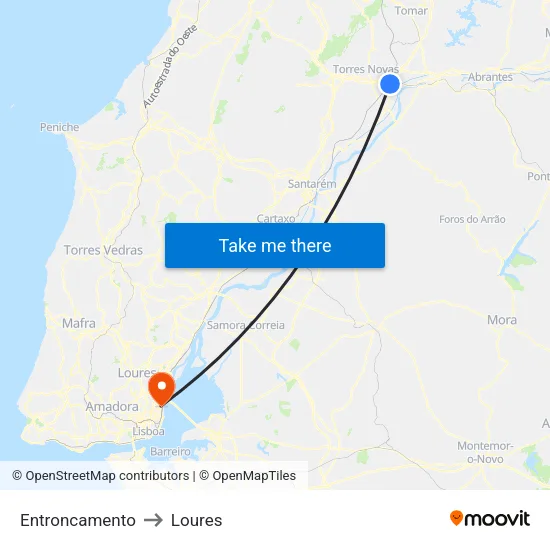 Entroncamento to Loures map