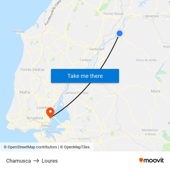 Chamusca to Loures map