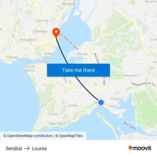 Setúbal to Loures map