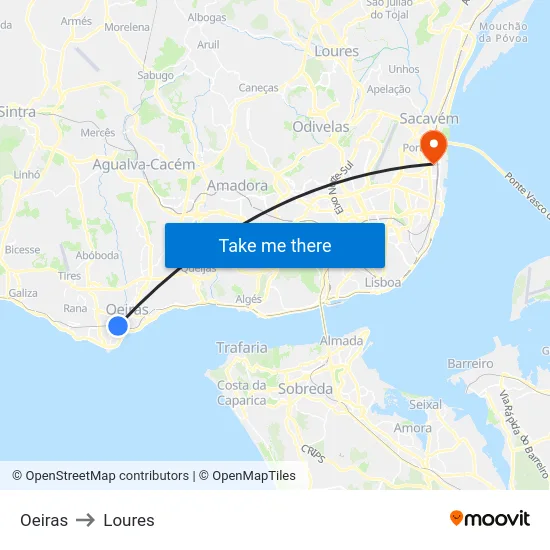 Oeiras to Loures map