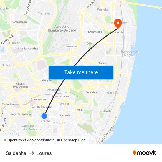 Saldanha to Loures map