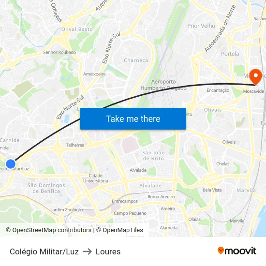 Colégio Militar/Luz to Loures map