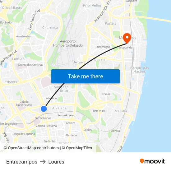 Entrecampos to Loures map