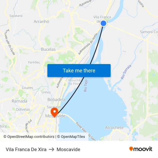 Vila Franca De Xira to Moscavide map