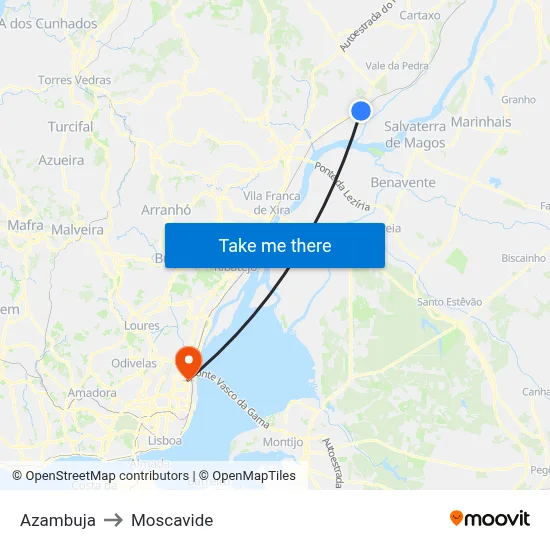 Azambuja to Moscavide map