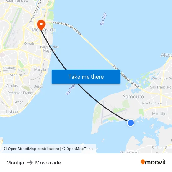 Montijo to Moscavide map