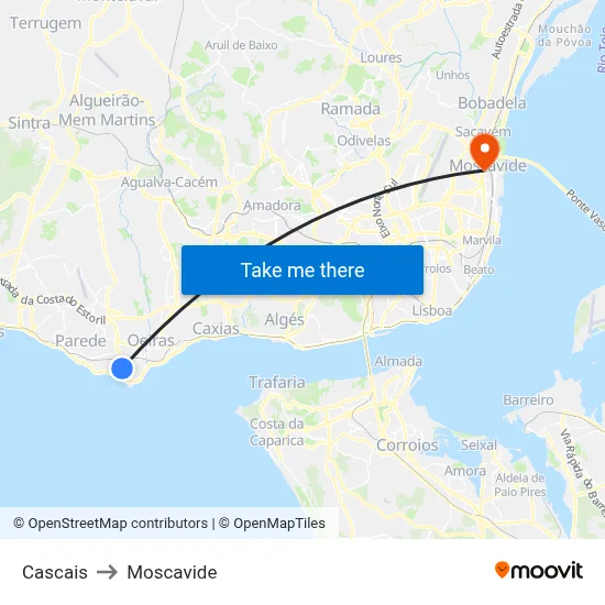 Cascais to Moscavide map