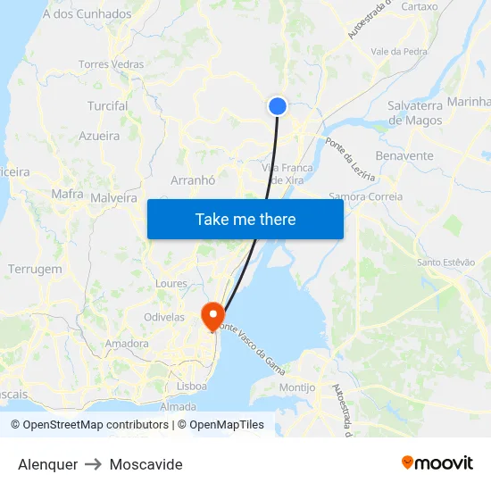 Alenquer to Moscavide map