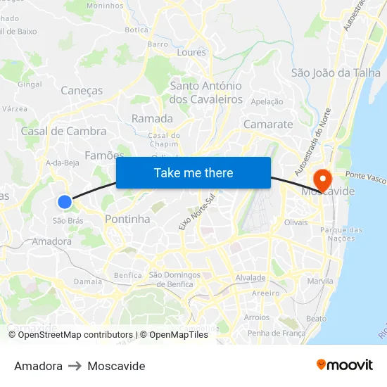 Amadora to Moscavide map