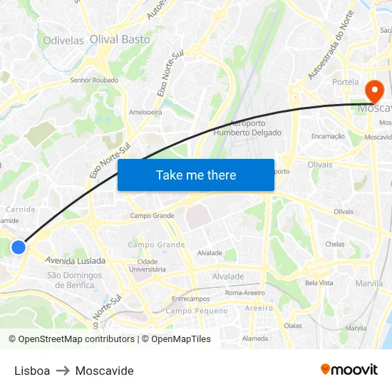 Lisboa to Moscavide map