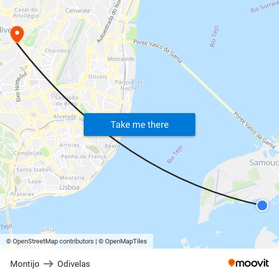 Montijo to Odivelas map