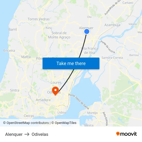 Alenquer to Odivelas map