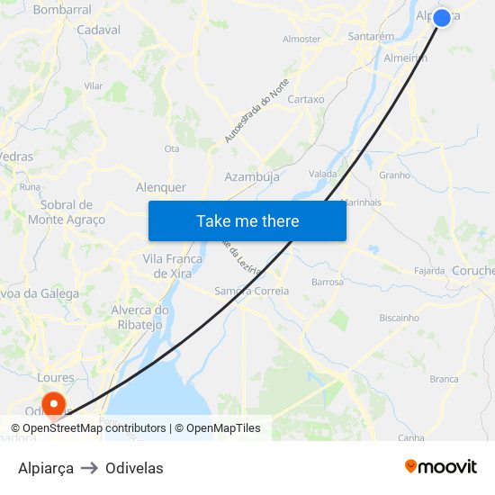 Alpiarça to Odivelas map