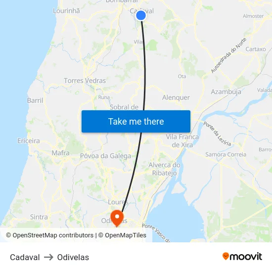 Cadaval to Odivelas map