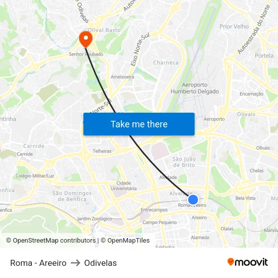 Roma - Areeiro to Odivelas map