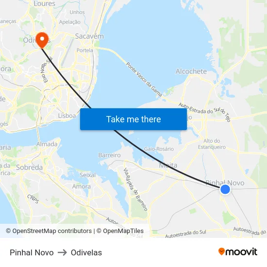 Pinhal Novo to Odivelas map