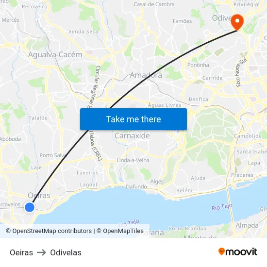 Oeiras to Odivelas map