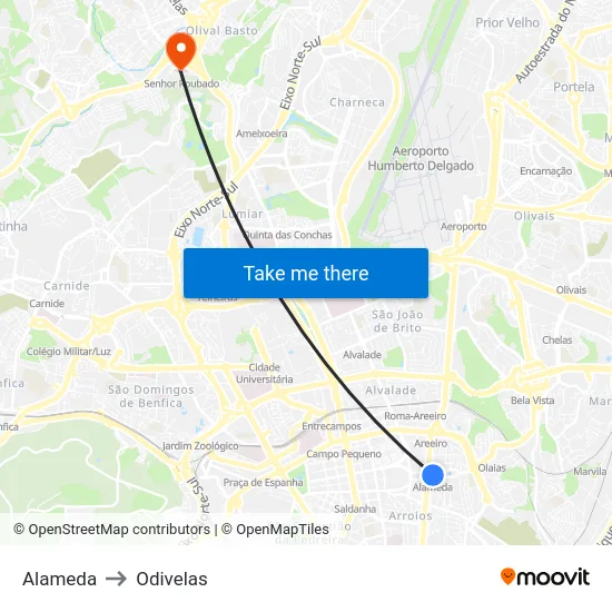 Alameda to Odivelas map