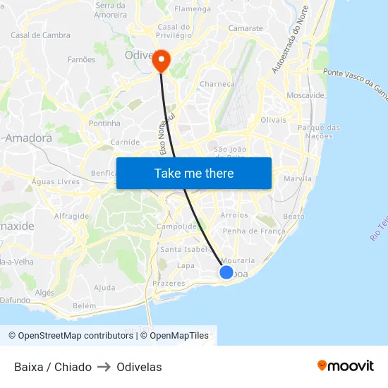 Baixa / Chiado to Odivelas map
