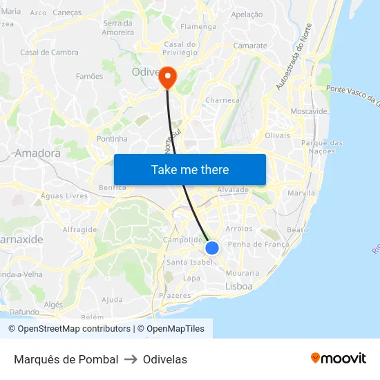 Marquês de Pombal to Odivelas map