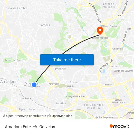 Amadora Este to Odivelas map