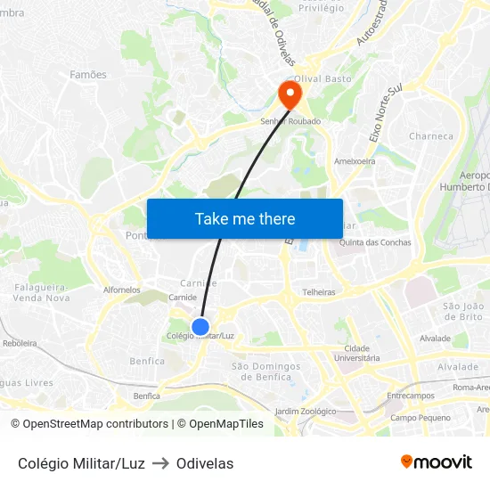 Colégio Militar/Luz to Odivelas map