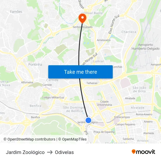Jardim Zoológico to Odivelas map