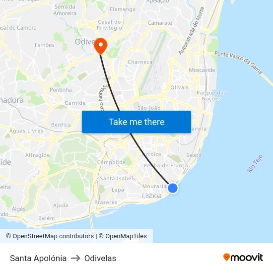 Santa Apolónia to Odivelas map