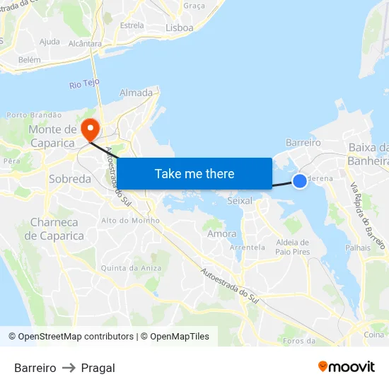 Barreiro to Pragal map