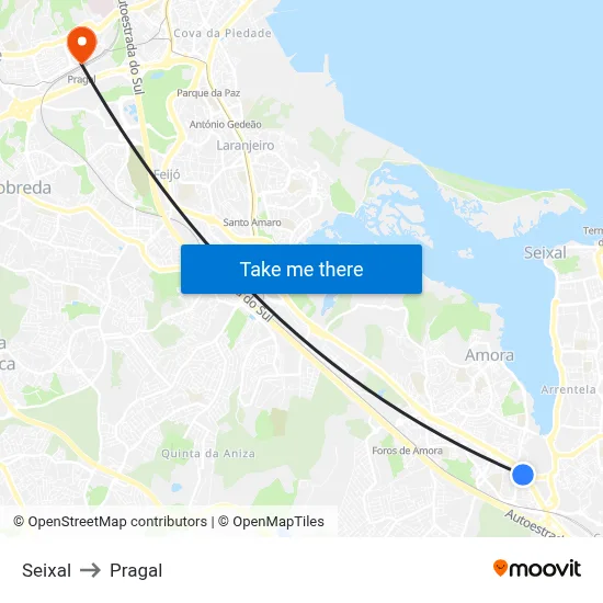 Seixal to Pragal map
