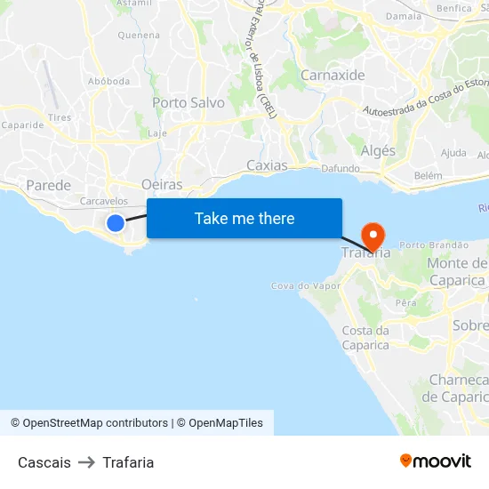 Cascais to Trafaria map
