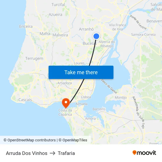 Arruda Dos Vinhos to Trafaria map