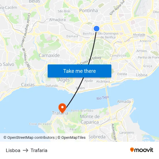 Lisboa to Trafaria map