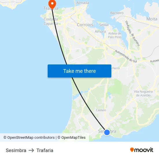 Sesimbra to Trafaria map