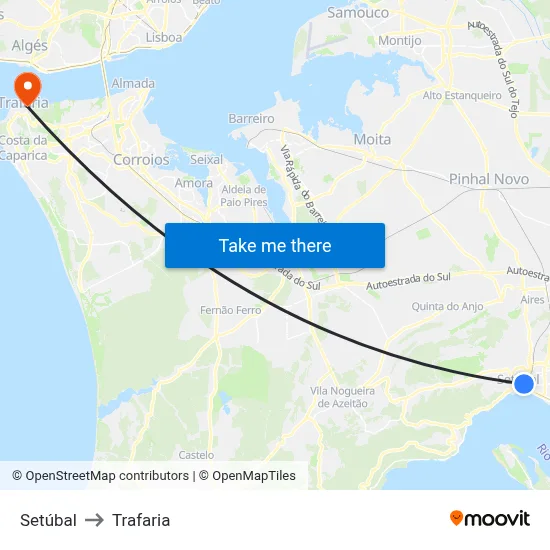 Setúbal to Trafaria map