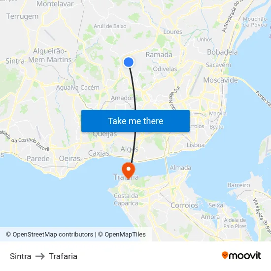 Sintra to Trafaria map