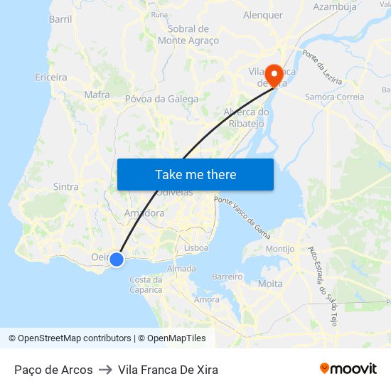 Paço de Arcos to Vila Franca De Xira map