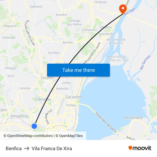 Benfica to Vila Franca De Xira map