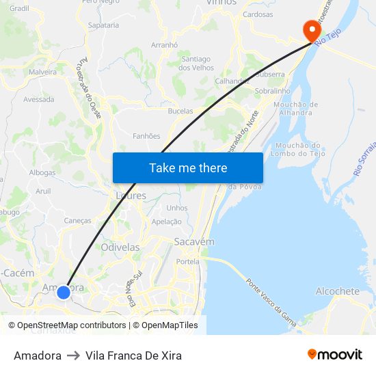 Amadora to Vila Franca De Xira map