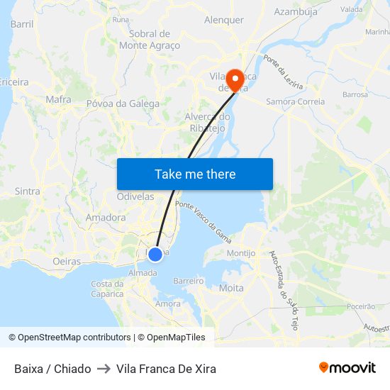 Baixa / Chiado to Vila Franca De Xira map