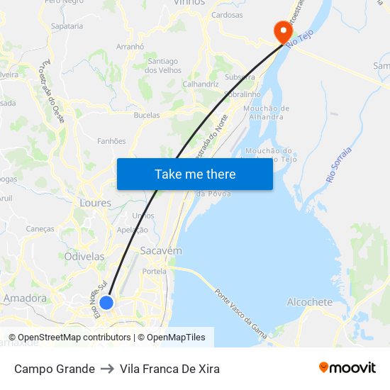 Campo Grande to Vila Franca De Xira map