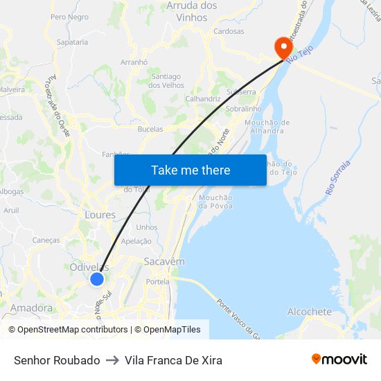 Senhor Roubado to Vila Franca De Xira map