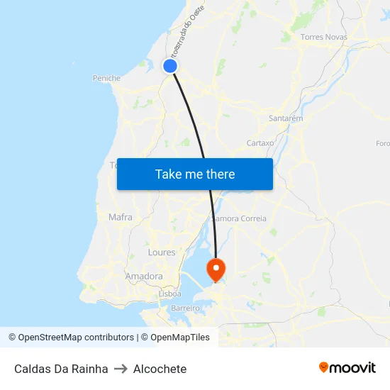 Caldas Da Rainha to Alcochete map