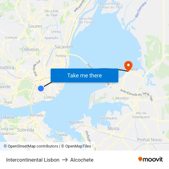 InterContinental Lisbon to Alcochete map