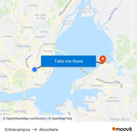 Entrecampos to Alcochete map