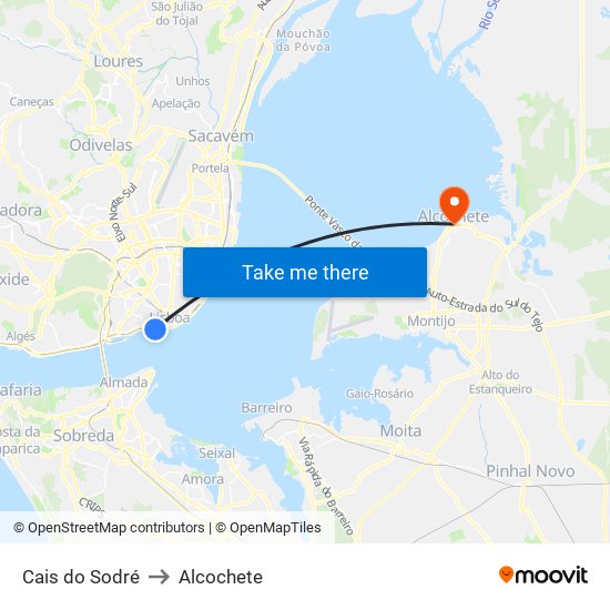 Cais do Sodré to Alcochete map