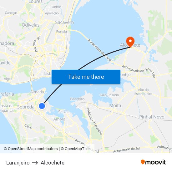 Laranjeiro to Alcochete map
