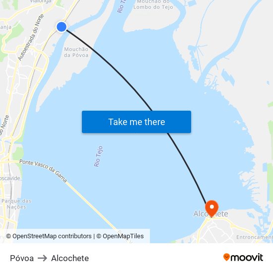 Póvoa to Alcochete map