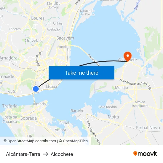 Alcântara-Terra to Alcochete map